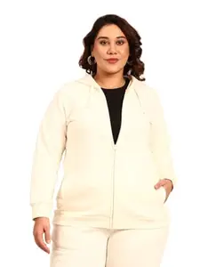 The Pink Moon Women's Cotton Loose Fit Plus Size Hoodie Terry Jacket With Zip And Pockets - (JCKT_036_WHT_White_6XL)