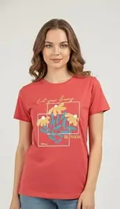 BILBURY Women's Graphic T-Shirt, Short Sleeve, Botanical Print with Text, Round Neck, Casual Wear