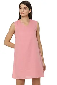 Allen Solly Women's Cotton a-line Knee-Long Dress (AHDRFRGFB03610_1_Pink_XXL)