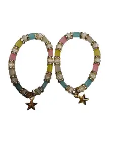 Ashmita Creation Handmade Multicolor Beaded Bracelet for Girls | Cylinder Beads with Golden Star Charm | Stylish Fashion Jewelry Set of 2