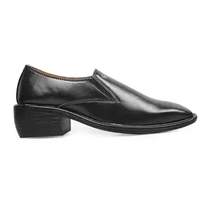 YUVRATO BAXI Men's 2 Inch Heel Height Increasing Black Formal Derby Slip-on Dress Shoes- 6 UK