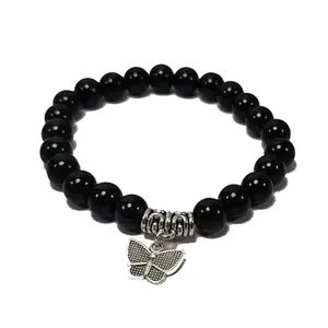 Black obsidian Beads with Butterfly Charm Bracelet stone Bracelet for Reiki Healing and Crystal Healing Stone Bracelet