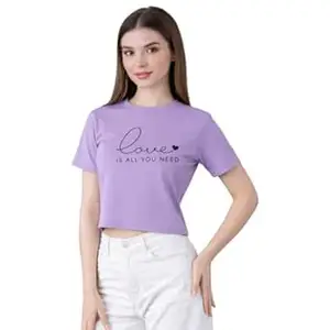 NAVRAAH Women Cotton Crop Top | Printed | Love | Regular Fit | Round Neck | Half Sleeve | Soft Breathable Cotton Casual & Everyday Wear Top