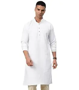Majestic Man Men's Cotton Blend Textured Solid Mandarin Collar Classic Ethnic Long Kurta