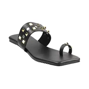 Walkway Women Black Synthetic Leather Flat Sandal UK/5 EU/38 (32-1632)