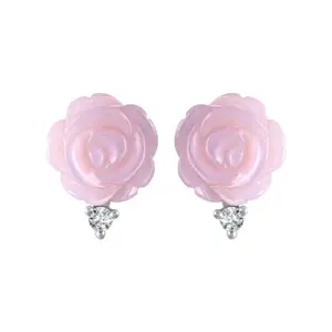 Rihi Silver Jewellery Collection Rihi By P.C.Chandra Mother Of Pearl Pink Rose Stud Earring|Gifts For Her|925 Sterling Silver|Authenticity|Cubic Zirconia|Mother Of Pearls|Weight is 2.09 grams