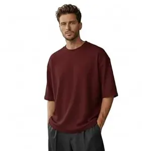 Men's Premium Waffle Knit Oversized T-Shirt | Textured Half Sleeve Round Neck Baggy Fit Tee | Comfortable Summer Casual Wear