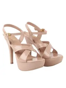 Shoetopia Women's Platform Beige High Heel Sandals – Open Toe Stiletto Heels with Ankle Strap, Patent Party Dress Shoes Casual, Ethnic, Party & Wedding EU35