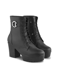 JM LOOKS Women’s Combat Boots Lightweight Lace up Ankle Boots High Heel Chunky Platform Lug Sole Booties-Black