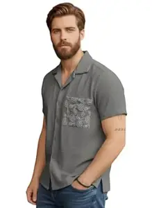 JVX Men Shirt || Embroidered Shirt for Man || Short Sleeve || Summer Style (Available Also Packs) (MS-22-GREY-XL)