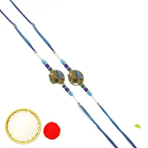SADO-Self Adhesive Dots Optimize SADO Raksha Bandhan Combo – Set of 2 Designer Rakhi for Brother | Traditional Roli Chawal Tilak Set Included | Rakhi Gift Pack for Bhaiya | Blue