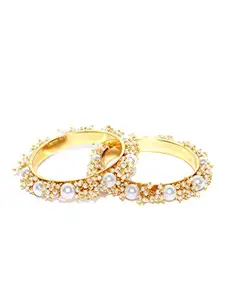 Priyaasi Gold-Plated Traditional Bangles with Pearls for Women and Girls (White:Gold)
