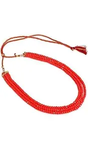 MANBHAR GEMS - Semi Precious Crystal Gemstone Beads 3 Layer 16 Inch Long Multistrand Necklace for Women (Same as Image) (Orange)
