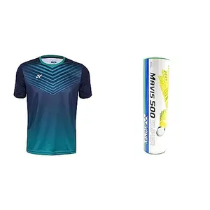 YONEX Badminton Apparel Tshirt Round Neck M 2462 Denim Navy M/8903224357672 Mavis 500 Super Nylon Shuttlecock Made in Japan - Pack of 6 (Yellow)