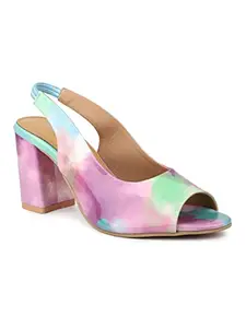 Inc.5 Women Blue Printed Peep Toes Block Heels