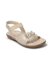 ICONICS Women's Slingback Comfortable Sandal for Casual Daily I Office Use ICN-ST-W-21 Cream Flat 8 Kids UK