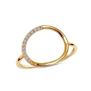 Amazon Brand - Nora Nico 925 Sterling Silver BIS Hallmarked 14K Gold Plated Pave Cubic Zirconia Round Open Circle Ring for Women and Girls (Ring Size - 8)