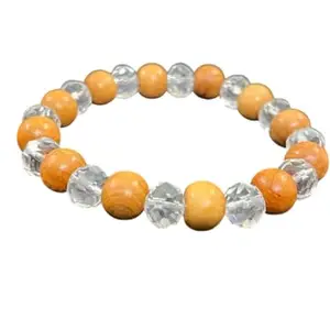 numeroastro Wood & Crystal Diamond Cut Stretchable Bracelet | Numerology Bracelet For Men & Women (10 MM) (1 Pc)