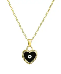 AzG-Gold-Plated Heart Pendant Necklace with Black Enamel and Evil Eye Design,water proof stainless steel|anti Tarnish Jewellery Locket for Girls.