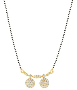 MEENAZ American Diamond Mangalsutra for women stylish vati wati 1gm gold mangal sutra short AD CZ Pendant Necklace design jewellery for women nallapusalu one gram 18 inch black beads chain golden -27