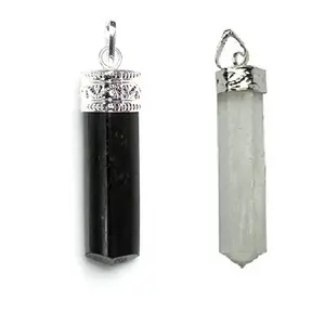 Astroghar Black Tourmaline and Selenite Crystal Pencil Pendants for Men and Women