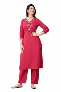 Women's Cotton Straight Embroidered Kurta with Pant