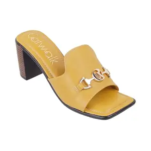 Catwalk Women Stylised Open Back Chunky Heels | For Women & Girls (YELLOW,7 UK)