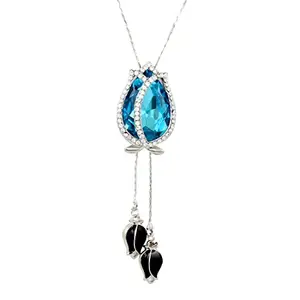 Nakabh Austrial Crystal Stone Rhodium Plated Flower Pendant Long Chain Necklace Women | Girls