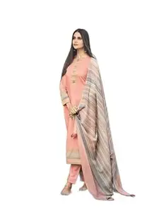 Women's Peach Cotton Silk Printed Unstitched Salwar Suits