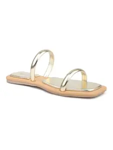 Inc.5 Women Gold Embellished Open Toe Flats