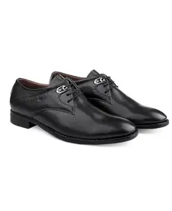 OIKE Oxford Genuine Leather Formal Shoes Lace Up for Men-2421 (Black, 7)