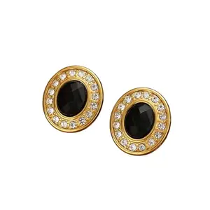 THEFINDIFY Zircon Studded Geometric 304 Stainless Steel Ear Studs, 1 Pair