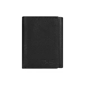 The Wallet Store Urban Fold Genuine RFID Protected Leather Purse for Men | Tri-Fold Wallet | 9 Card Slots | Hidden Pockets (Black)