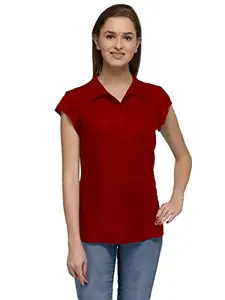 PATRORNA Womens Plus Size Cap Sleeve Shirt (PSL6S04_Maroon_4XL)