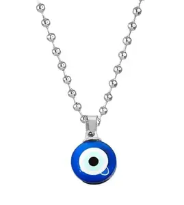 Stylewell Stylish Trending Round Shape Dual Side Blue Stone Moti Beads Evil Eye Nazar Suraksha Kavach Locket Pendant Charm Necklace With Chain For Girl's And Women's