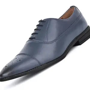 LOUIS STITCH Derby Formal Shoes for Men | Lace-Up Cap Toe | Ideal for Business, Casual, Parties | Solid Design in Federal Blue | UK Size 12 (RGCTBU)