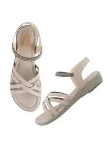 Shoetopia Women's SND-1080 Grey Flat Sandal-8 Kids UK (SND-1080-Grey)-EU41