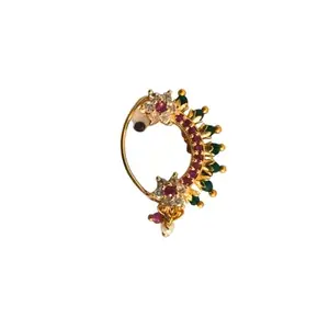 Traditional Maharashtrian Multicolor Gold Plated nath, crafted with pearls and vibrant gemstones, offering an elegant and timeless accessory to complete the cultural and regal look for special occasions (Stone Flower)