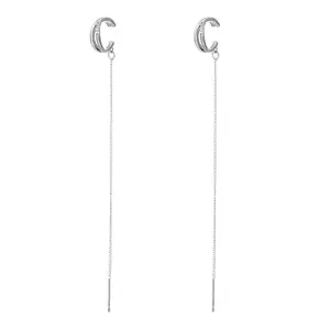 Via Mazzini Silver Plated Ear Cuff With Hanging Chain Sui Dhaga Thread Earrings For Women And Girls (ER0536) 1 Pair