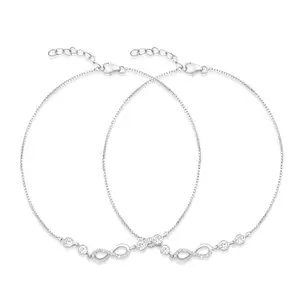 ZAVYA 925 Sterling Silver CZ Infinity Rhodium Plating Anklet (Pair) | Gift for Women & Girls | 1 Year Plating Warranty