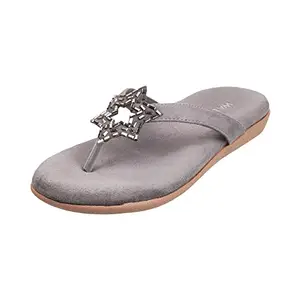 Walkway by Metro Brands Women's Grey Synthetic Fashion Sandals 4-UK 37 (EU) (32-1450)