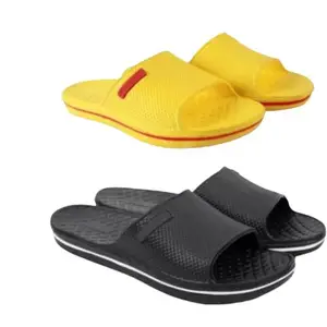 Men's Classic Ultra Soft Sliders/Slippers with Cushion FootBed for Adult | Comfortable & Light Weight Flip Flop For Men And Boys (Yellow-Black, 6)