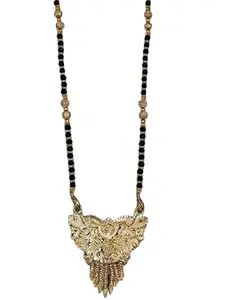 Elegant Gold-Plated Mangalsutra Necklace with Black Beads, Traditional Indian Design, Butterfly Pendant with Tassels