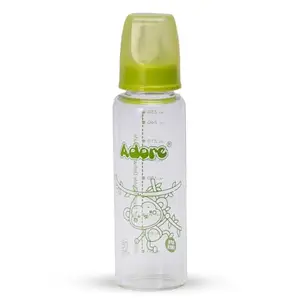 Adore 2 in 1 Glass Feeding Bottle for Baby with Anti-Colic Silicon Tea - BPA-Free Milk Storage Bottle - Spill-Proof Baby Feeding Bottle (250ml, Green)
