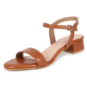 TRASE Women Block Heel Sandals with Ankle Strap, Stylish and Comfortable Design, Perfect for Casual Outings (TAN, 7 UK)