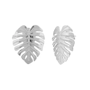Voylla Hawaii Monstera Statement Silver Studs|Studs Earrings For Women|Boho|Vacation|Travel|