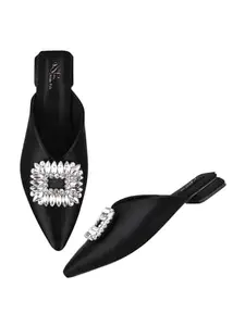 The White Pole Slip on Slides Mules Flat Bellies Sandals for Women's and Girl's Black