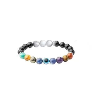 D2 Mart Super 9 Chakra Healing Bracelet with Pyrite and Evil Eye | Original Unisex Bracelet with Real Authentic Stones | 7 Chakra + Money Magnet + Protective Evil Eye Bracelet (Magsnap Closure)