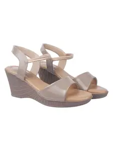 Shoetopia Stylish Grey Wedges for Women – Comfortable Slip-On Sandals with Cushioned Sole & Elastic Back Strap Lightweight Heeled Slides EU36