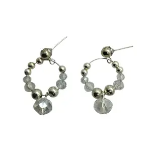 OOFJ Ornament Online Fancy & Stylish Silver Plated Glittering Crystal Tyre Beaded Medium Trendy & Fashion Earring